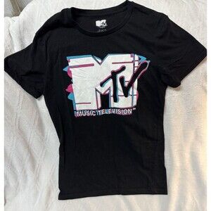 MTV Glitch Women’s Tshirt Black White/blue/pink Sz S Retro Y2K 90’s Vintage
